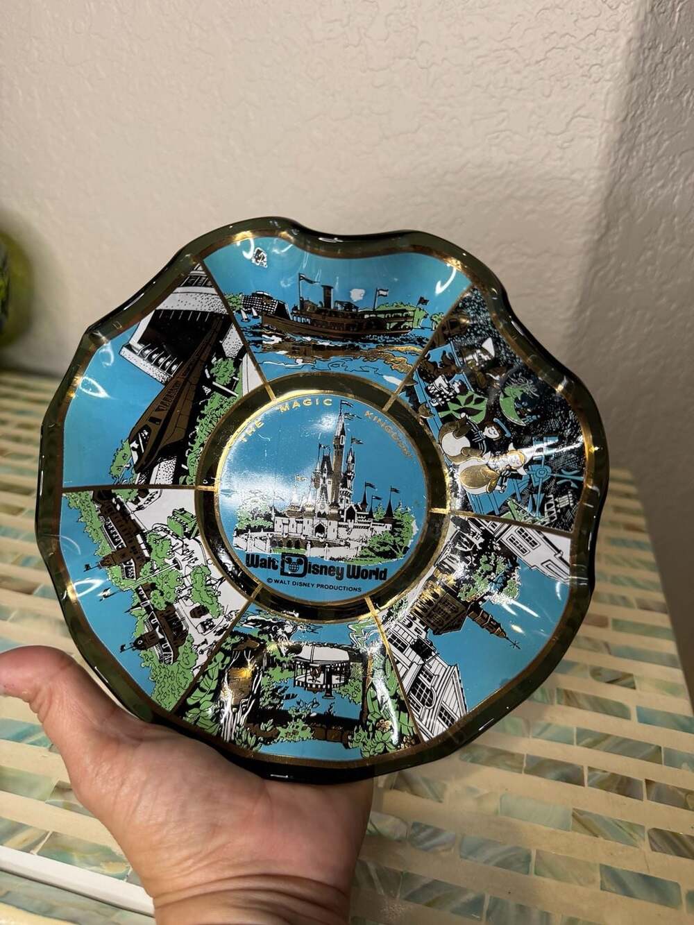 Walt Disney World Glass Souvenir Ruffled Bowl Magic Kingdom Castle